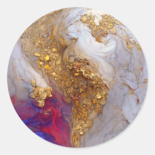 Weiße Marmor-Strudel mit flüssigem Gold Runder Aufkleber