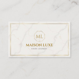 Weiße Marmor- und Gold-Luxus-Frisörsalon-Monogramm Visitenkarte