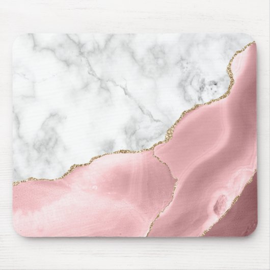 Weiße Marmor vergoldete Rosé Agat Mousepad (Vorne)