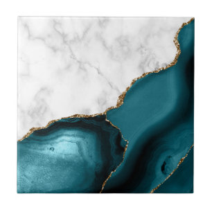 Weiße Marmor vergoldete Teal Achat Fliese