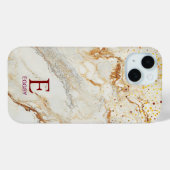 Weiße Marmorchic-Gold-Glitter-Monogramm Case-Mate iPhone Hülle (Rückseite (Horizontal))