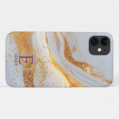 Weiße Marmorchic-Goldglitter-Monogramm Case-Mate iPhone Hülle (Rückseite (Horizontal))