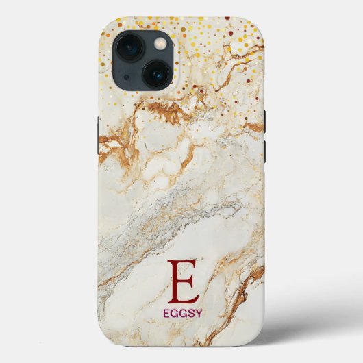 Weiße Marmorchic-Goldglitzer-Monogramm Case-Mate iPhone Hülle (Rückseite)