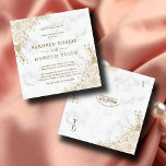 Weiße Marmorflorale Spitze islamische muslimische  Einladung<br><div class="desc">White Marmor Floral Gold Lace Islamischer Platz Einladung Einladung Front: Eine unberührte, weiße Marmorkulisse Set die Bühne für diese elegante Hochzeitseinladung. Feine, blumengeschmückte Konturen, die an eine aufwändige Lackierung erinnern, sind in den gegenüberliegenden Ecken platziert und sorgen für ein ausgewogenes und optisch ansprechendes Design. Die Einladung beginnt mit dem heiligen...</div>