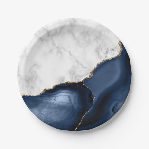 Weiße Marmorgold-Navy-Blau-Achat Pappteller