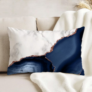 Weiße Marmornavy Blaue Achat-Roségold-Glitter Dekokissen