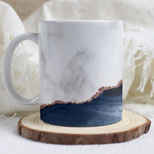 Weiße Marmornavy Blaue Achat-Roségold-Glitter  Kaffeetasse