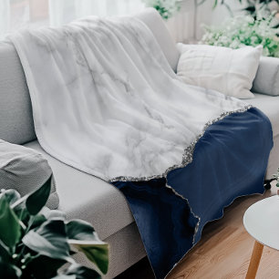 Weiße Marmornavy Blaue Achat Silber Glitter Fleecedecke
