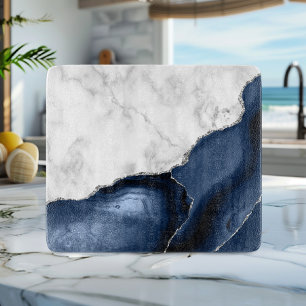 Weiße Marmornavy Blaue Achat Silber Glitter Schneidebrett