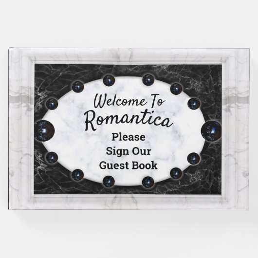 Weiße Marmorrahmen schwarze Herden Gästebuch (Vorderseite)