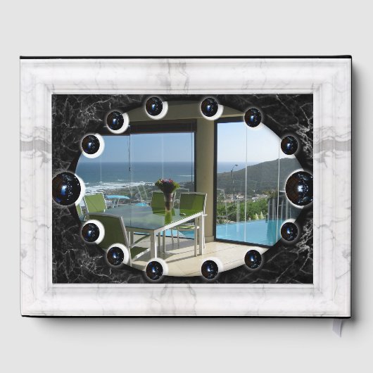 Weiße Marmorrahmen schwarze Herden Gästebuch (Rückseite)