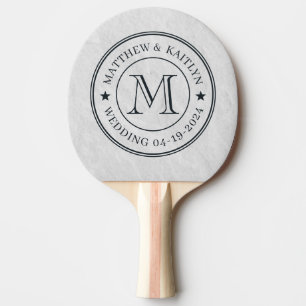Weiße Marmorstein-Hochzeitsmonogramm-Stern Tischtennis Schläger