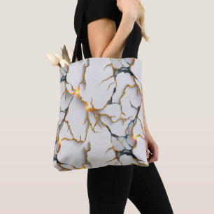 Weiße Marmortextur mit leuchtenden goldenen Adern Tasche