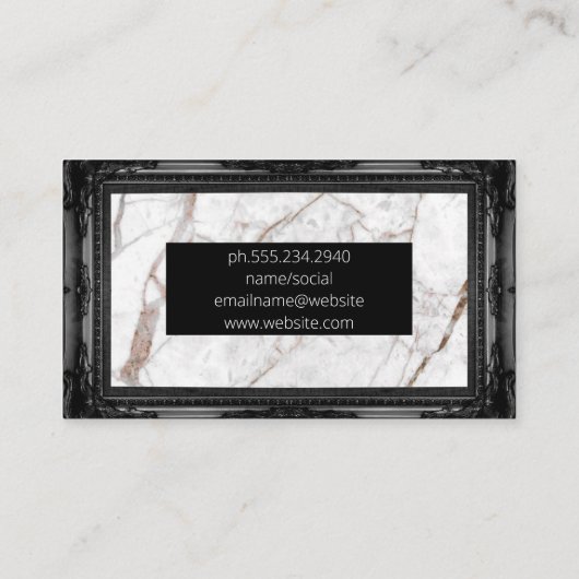 weiße Marmortextur | Schwarzer Extravaganter Rahme Visitenkarte (Rückseite)
