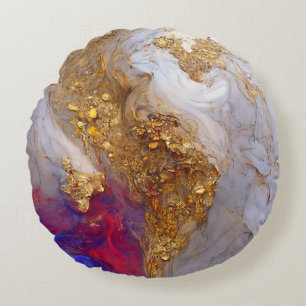 Weiße Marmorwirbel mit flüssigem Gold Rundes Kissen