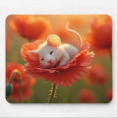 Weiße Maus auf einem roten Mohn ruhen Mousepad (Vorne)