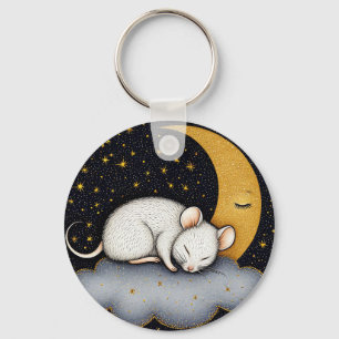 Weiße Maus, die auf einer Wolke schläft Schlüsselanhänger