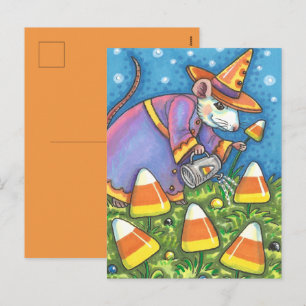 WEISSE MAUS IN CANDY CORN GARDEN, FARBFARBIG UND N FEIERTAGSPOSTKARTE