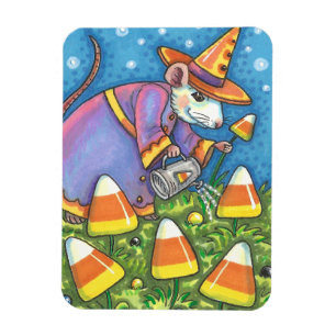 WEISSE MAUS IN CANDY CORN GARDEN, FARBFARBIG UND N MAGNET