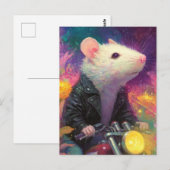 Weiße Maus in schwarzer Lederjacke Postkarte (Vorne/Hinten)