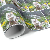 Weiße Maus mit Schirm Geschenkpapier (Rolleneckpunkt)