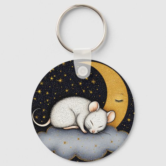 Weiße Maus schläft auf einer Wolke Schlüsselanhänger (Vorderseite)