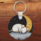 Weiße Maus schläft auf einer Wolke Schlüsselanhänger (Rückseite)