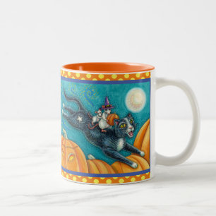 WEIßE MÄUSE & SCHWARZE KATZE AUF HALLOWEEN-SCHNITZ ZWEIFARBIGE TASSE