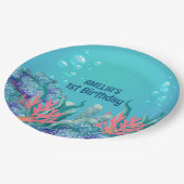 Weiße Meerjungfrau am Geburtstag Pappteller (Schrägansicht)