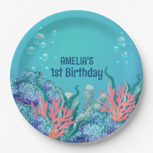 Weiße Meerjungfrau am Geburtstag Pappteller (Vorderseite)