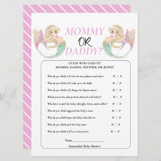 Weiße Meerjungfrau zu sein. Mommy oder Daddy Einladung (Vorne/Hinten)