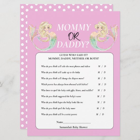 Weiße Meerjungfrau zu sein. Mommy oder Daddy Pink Einladung (Vorne/Hinten)