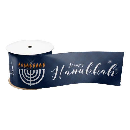 Weiße Menorah mit Blau und moderne Hanukkah Satinband (Spule)