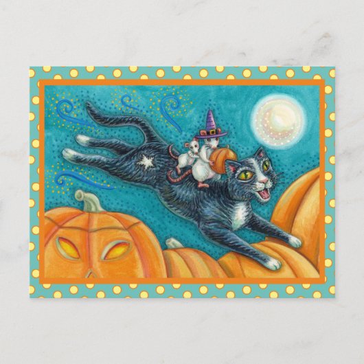 WEISSE MICK & SCHWARZE KATZE AUF HALLOWEEN SCAVENG POSTKARTE (Vorderseite)