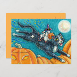 WEISSE MICK & SCHWARZE KATZE AUF HALLOWEEN SCAVENG POSTKARTE