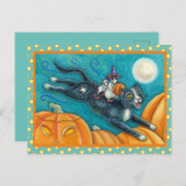 WEISSE MICK & SCHWARZE KATZE AUF HALLOWEEN SCAVENG POSTKARTE (Vorne/Hinten)