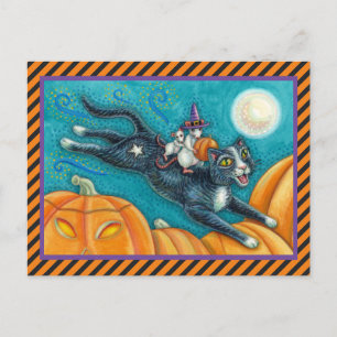 WEISSE MICK & SCHWARZE KATZE AUF HALLOWEEN SCAVENG POSTKARTE