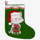 Weiße Miezekatze-Katze Großer Weihnachtsstrumpf (Vorderseite)