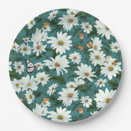 Weiße Milch und Schmetterlinge Pappteller (Vorderseite)