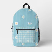 WEISSE MILCHEN MIT KARIERTEN PASTELBLAU-PATTERN BEDRUCKTER RUCKSACK (Vorderseite)