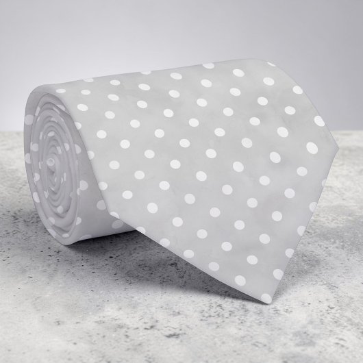 Weiße Mini-Polka-Dots auf hellgrauer Krawatte