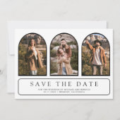 Weiße Minimalistische Arch-Foto-Collage QR-Code-Ho Save The Date (Vorderseite)
