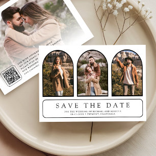 Weiße Minimalistische Arch-Foto-Collage QR-Code-Ho Save The Date
