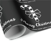 Weiße Minimalistische Candy Cane auf Schwarz mit T Geschenkpapier (Rolleneckpunkt)