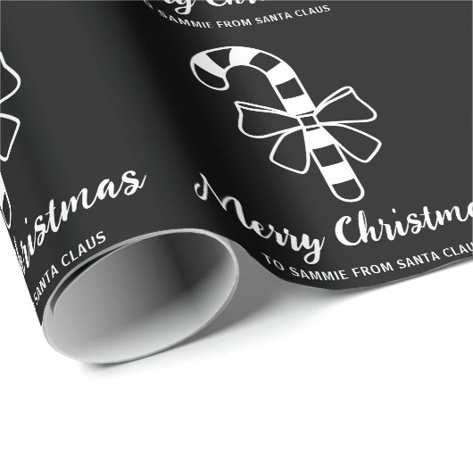 Weiße Minimalistische Candy Cane auf Schwarz mit T Geschenkpapier (Rolleneckpunkt)