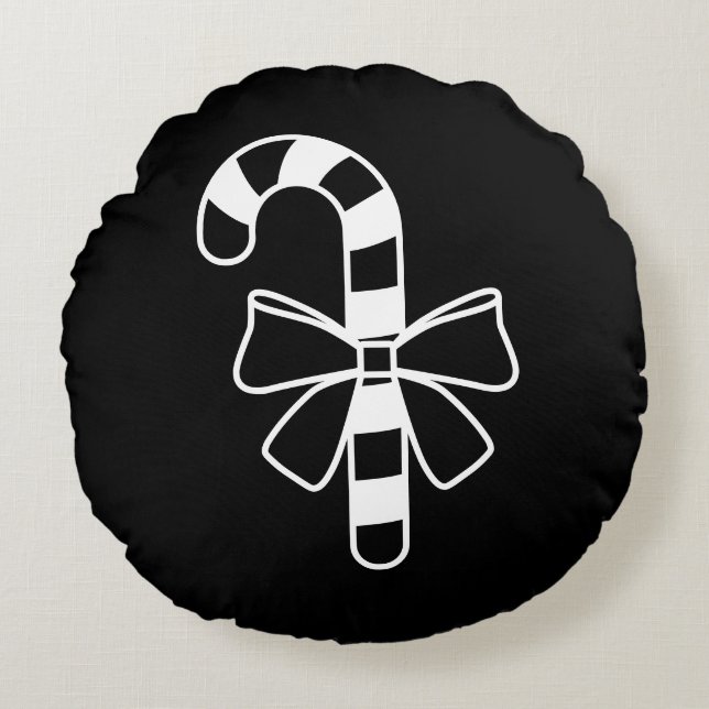 Weiße Minimalistische Candy Cane mit einer Bobe au Rundes Kissen (Vorderseite)