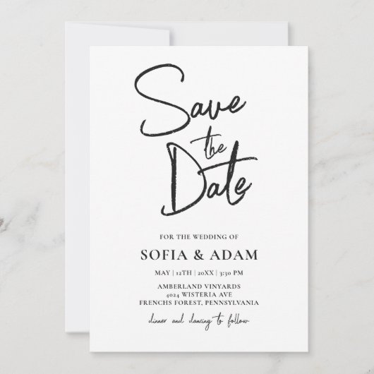 Weiße Minimalistische Hochzeit Save The Date (Vorderseite)