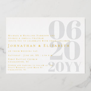 Weiße minimalistische kühne Foto-Hochzeit Folieneinladung