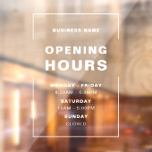Weiße Minimalistische Öffnungszeiten mit Firmennam Fensteraufkleber (Blatt 2)