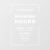 Weiße Minimalistische Öffnungszeiten mit Firmennam Fensteraufkleber (Blatt)